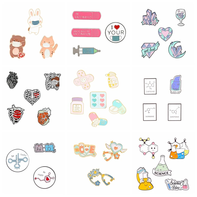 

Love Band Aid Medical Care Enamel Pin Heart Bandage Instrument Physical Chemical Brooches Badge Nursing Graduation Medical Gifts
