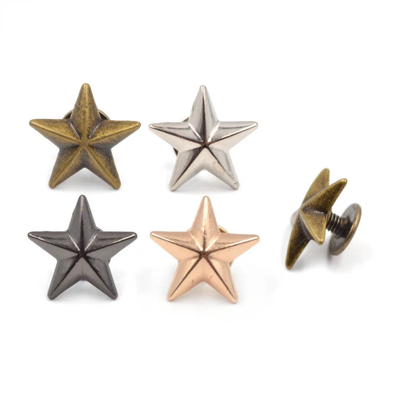

10pcs Metal Star Pentagram Stud Spike Punk Screw for Leathercraft Bags Shoes DIY Decorated Garment Decor