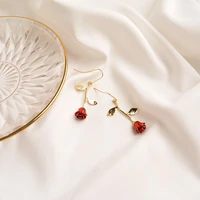 korean fashion rose flower earrings for women stainless steel petal earrings aesthetic party jewelry accessories gift 2022