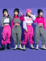 2022 new jazz dancer outfit women hip hop dancewear cheerleader unidorm stage costume pink cargo pants crop tops dj ds clubwear
