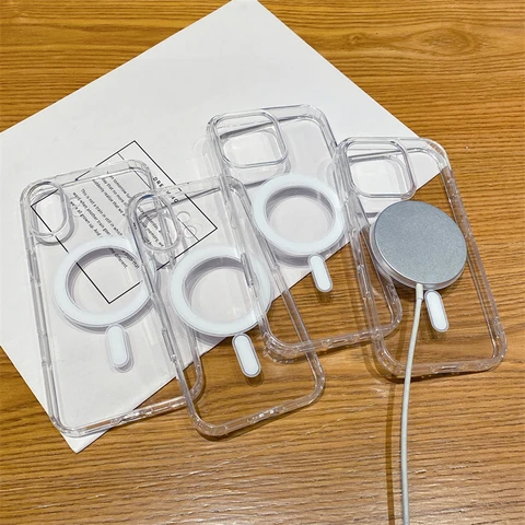 Оригинальный прозрачный чехол для Magsafe Magnectic Wireless Charge Case для iPhone 16 13 12 Mini 11 14 15 Pro Max 7 8 Plus XR XS акриловый чехол
