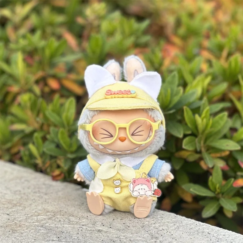 Для 17 см Labubu V1v2 аксессуары кукольная одежда для волос очки обувь желтый костюм