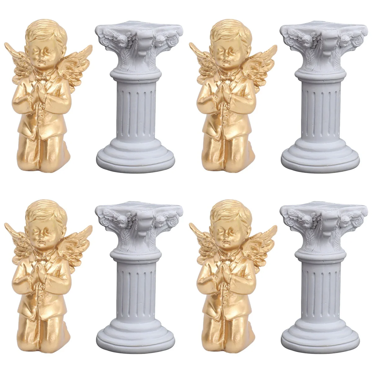 

4 Sets Statue Resin Sculpture Figures Roman Pillar Resin Decoration