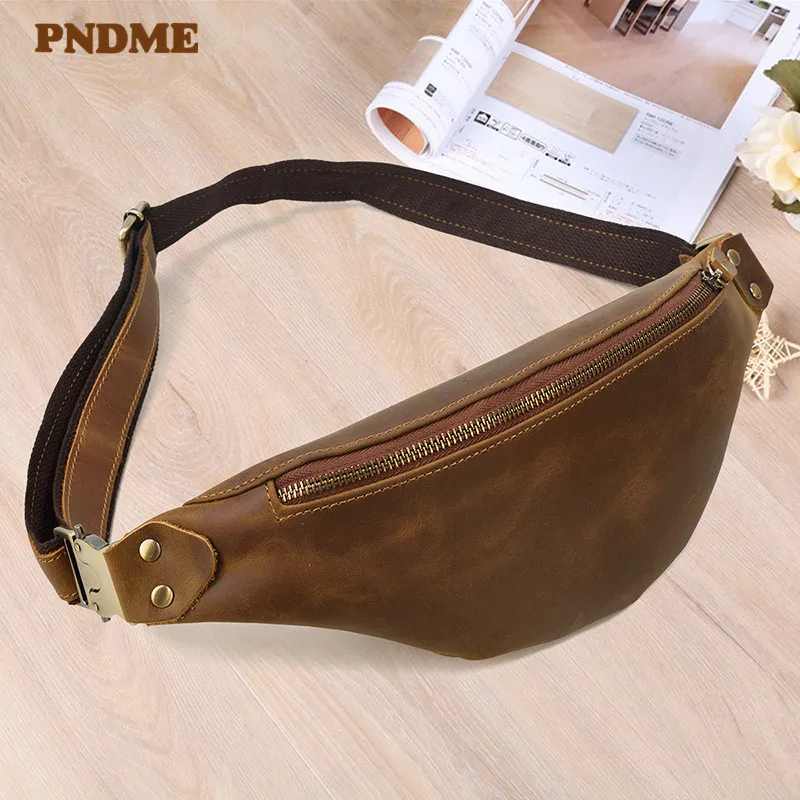 Simple crazy horse cowhide men's small chest bag retro natural genuine leather multifunctional cross-body bag casual waist pack