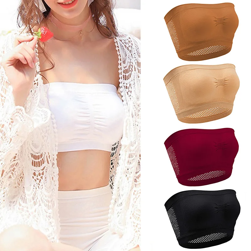 

Summer Women's Tube Top Strapless Bra Solid Color Exposed Navel Non Slip Women's Underwear Cardigan Lining Top For Women