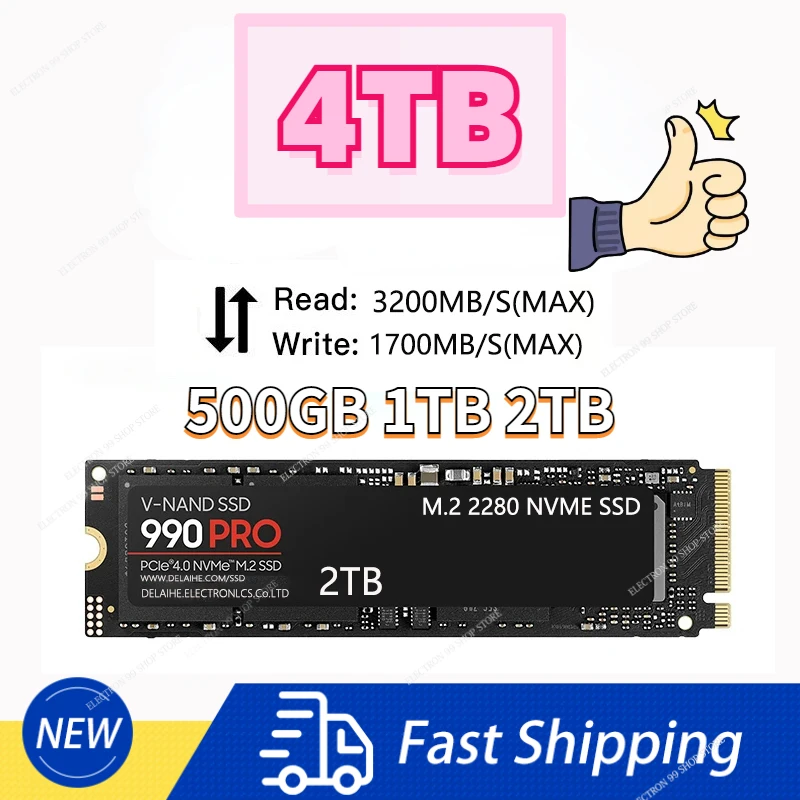 

100% Original SSD M.2 990 PRO 4TB 1TB 2TB PCIe 3.0 520MB/S Hard Drive Disk Internal Solid State for Laptop/Desktop/mac ssd m2