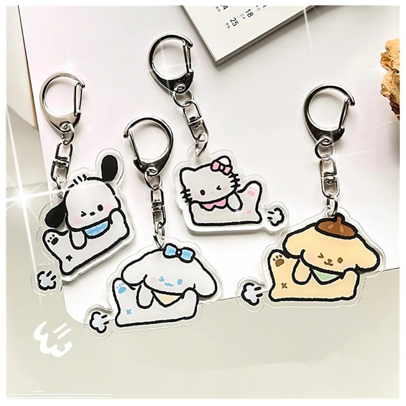 

Kawaii Sanrio Keychain Cartoon Acrylic Key Chain Pochacco Backpack Pendant Anime Exquisite Key Ring Accessories Girls Toys Gifts