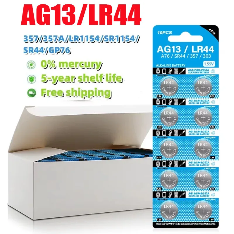 Новый щелочной аккумулятор AG13 LR44 A76 357 357A LR1154 SR1154 SR44 1 55 В для часов калькулятора