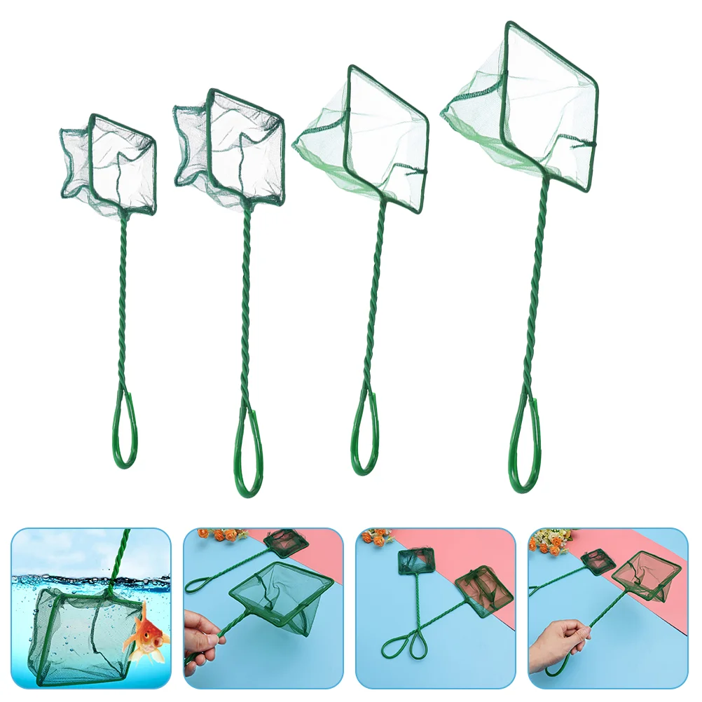 

4 Pcs Fish Landing Net Square Tool Fine Mesh Catch Shrimp Skimming Tools Kids Aquarium Tank Fishing Catching