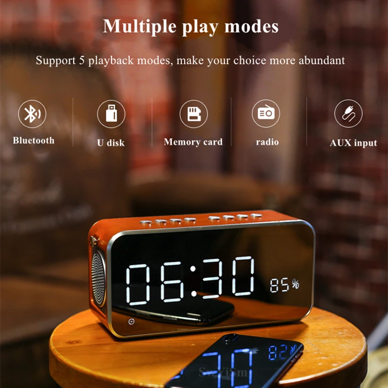 

Explosive 2.1 channel wireless clock speaker FM radio bluetooth speaker car subwoofer outdoor portable U disk card speaker