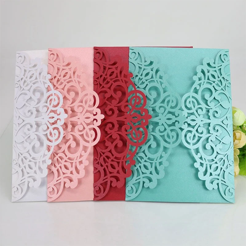 

50Pcs/100pcs Wedding Invitations Cards Laser Cut Flower Multi Color Decor Gift Greeting Card RSVP Customize Party Supplies