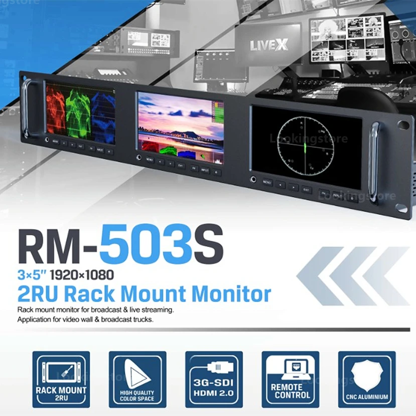 

Lilliput RM-503S 3x5" 1920X1080 2RU Rack Mount Monitor HDMI-compatible 3D-LUT 3D-SDI for Broadcast Live Streaming