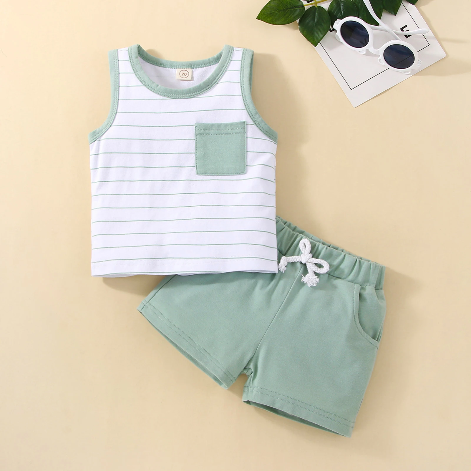 Летний костюм для маленьких мальчиков топ без рукавов с круглым вырезом и