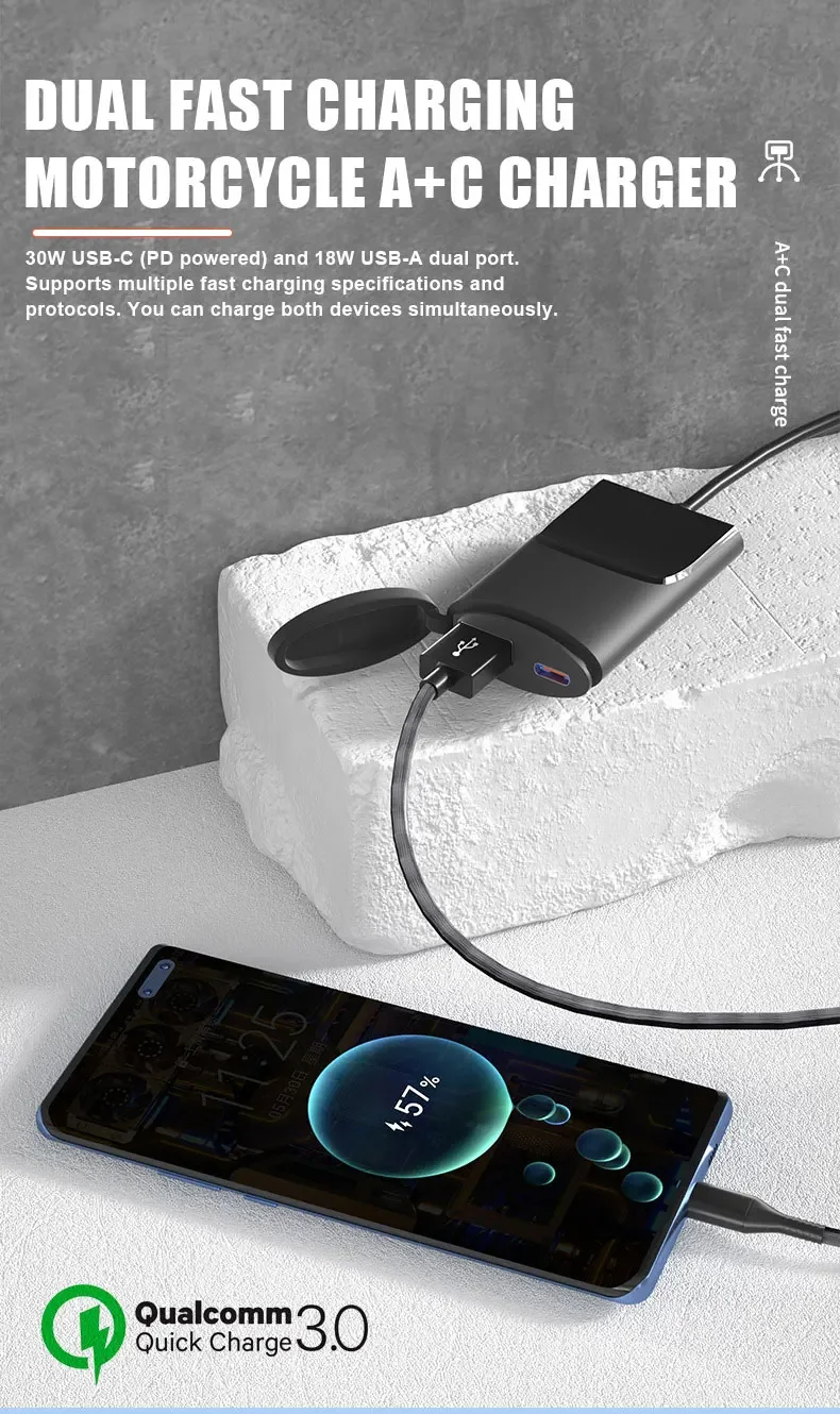 Очистка! Зарядное устройство для мотоцикла 12 В быстрая зарядка PD + адаптер