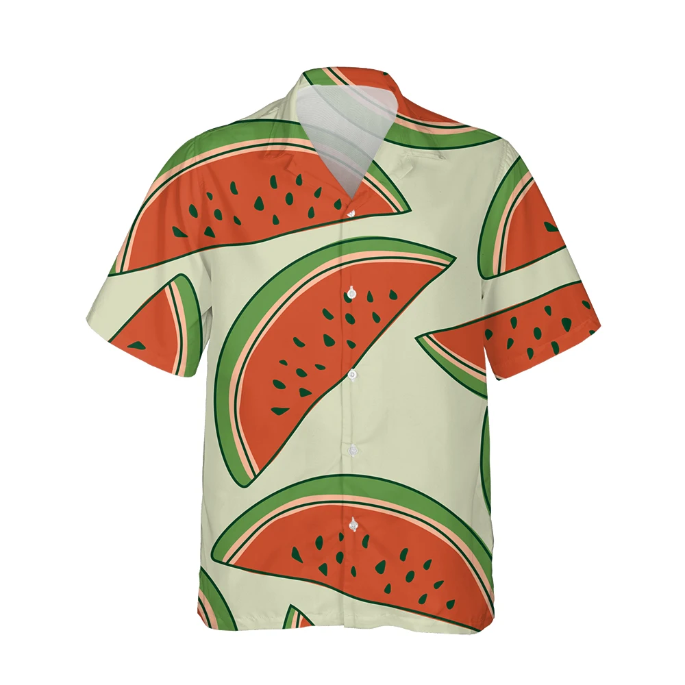 Jumeast 3D Watermelon Shirts For Men Fruit Beachwear Summer Short Sleeve Hawaiian Mens Shirt Baggy Streetwear Blouses Clothes