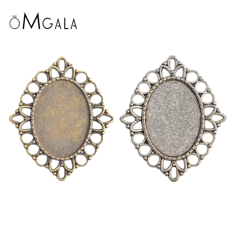 

10pcs 18x25mm Inner Size Black Antique Silver Plated/Bronze Black Classic Cameo Cabochon Base Setting Pendant necklace findings
