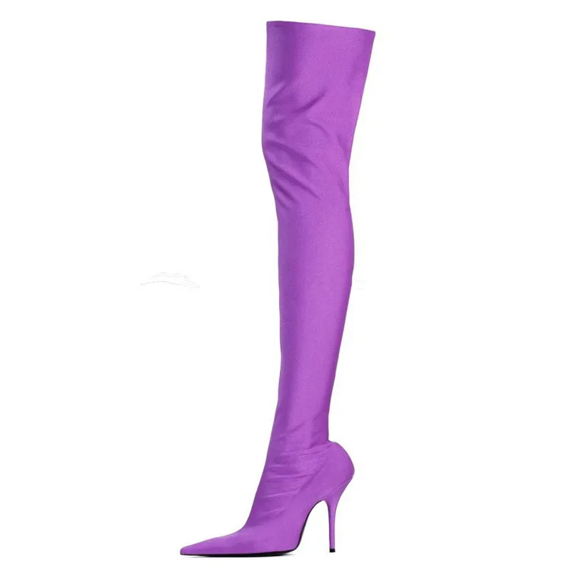 2024Women's Large High-heeled Pointy Dancing Shoes Fashion Slim Knee Length Elastic Boots Sexy Runway Thigh