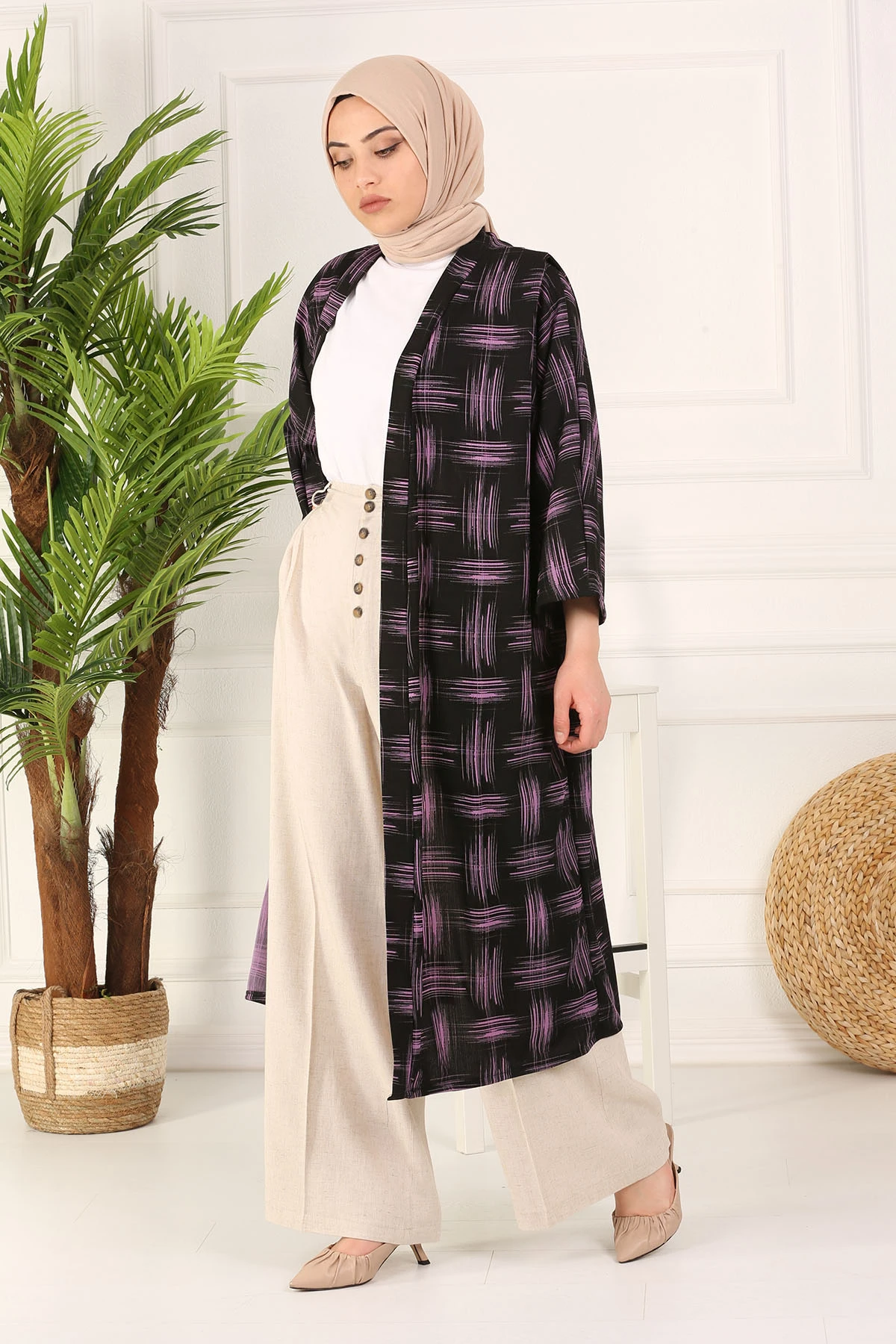 Patterned Kimono MD- -Winter Autumn 2021 Muslim Women Hijab headscarf islamic Turkey
