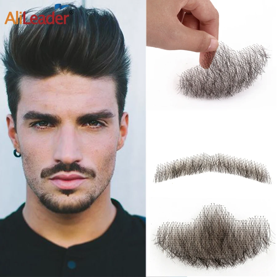 Fake Beard Hand Made 100 Percent Real Hair Swiss Lace Fake Beard Realistic Invisible Remy Hair Mustache For Men Fake Moustache