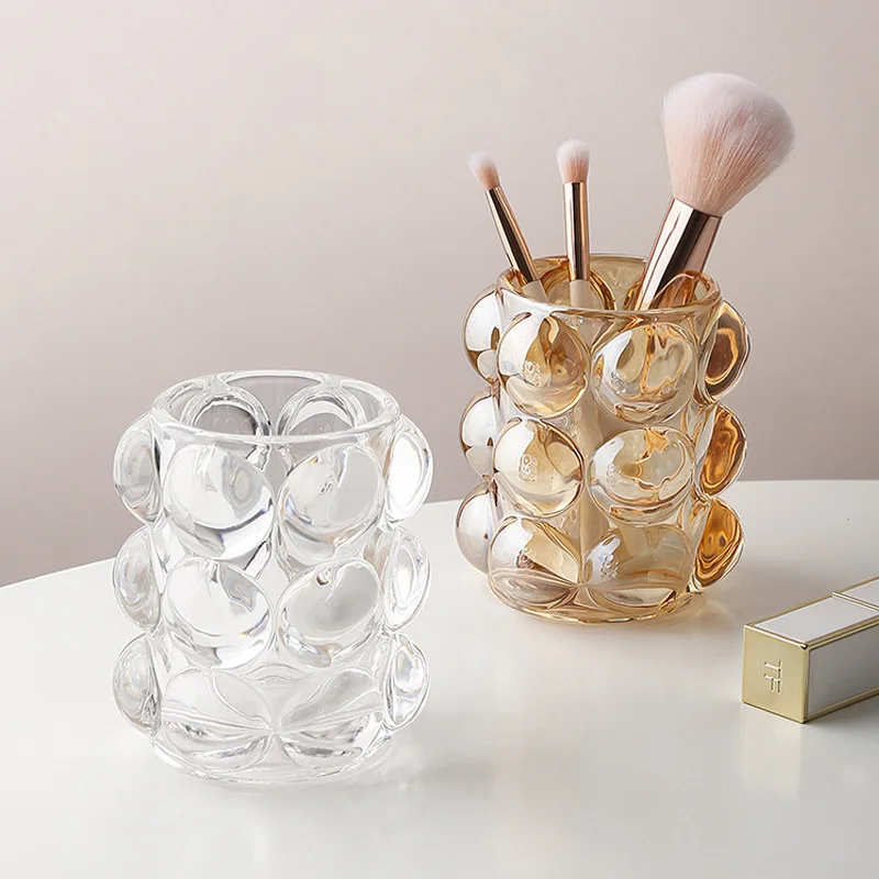 

Glass Makeup Organizer Metal Storage Box European Style Eyebrow Pencil Lipstick Holder Makeup Brush Holder Cosmetic Organizer