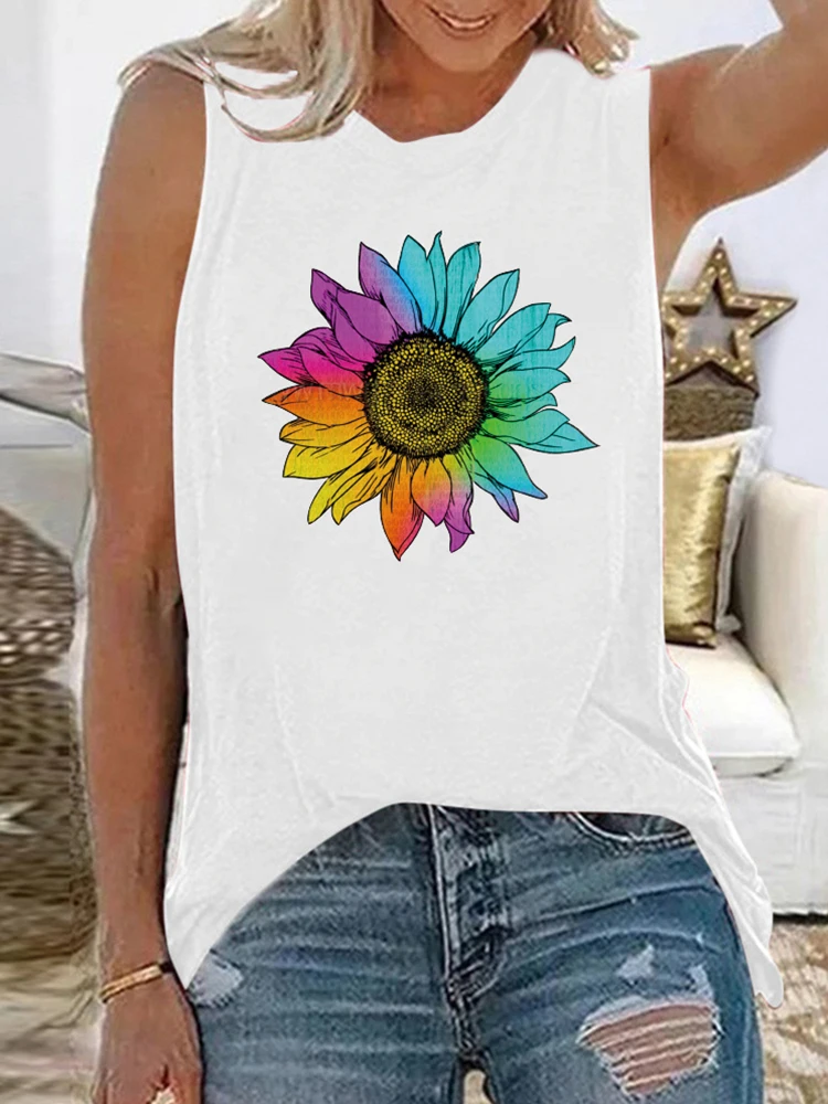 Футболка женская с ярким принтом подсолнуха повседневный Свободный Топ без