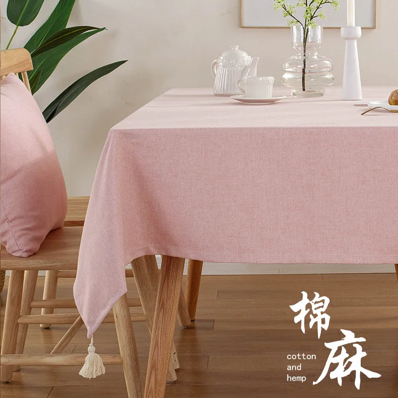 

Table cloth, fabric art, cotton and linen, simple coffee table, desk, solid color tassel, small and fresh