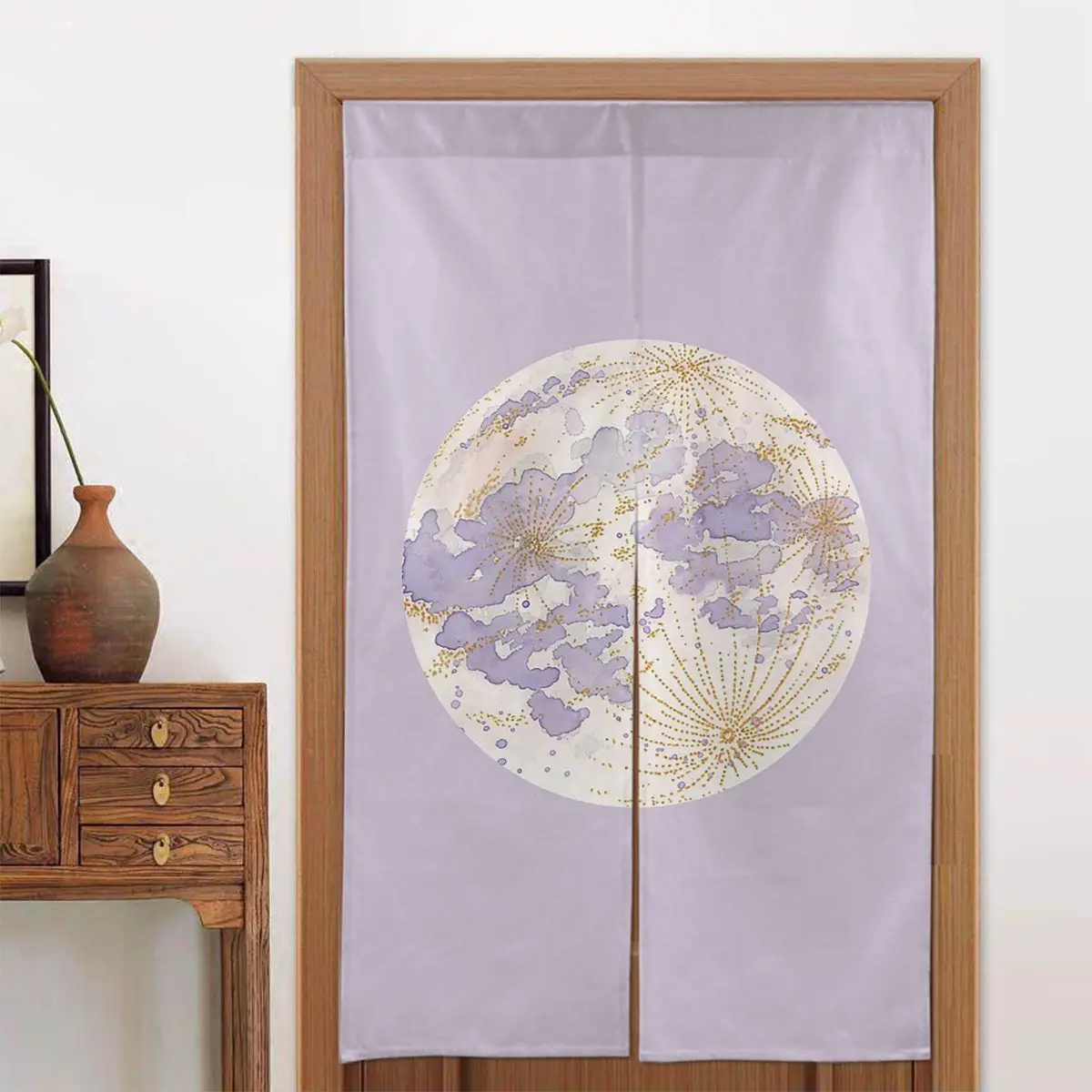 

Nordic Lavenda Moon Door Curtain Violet Romantic Modern Tapestry Cotton Linen Print Noren for Izakaya Living Room Decorations