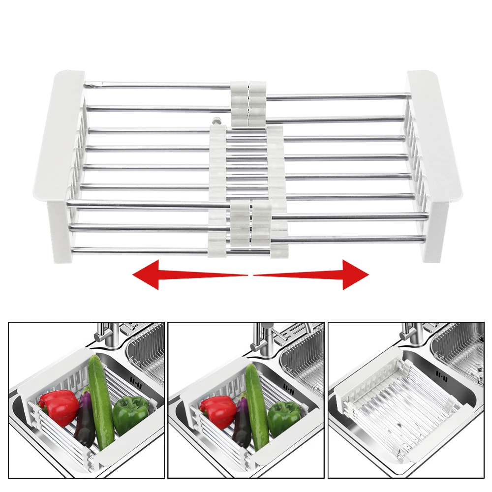 

Kitchen Organizer Drain Basket Stainless Steel Telescopic Sink Storage Rack Adjustable Sink Dish Drainers Dish Drying Rack