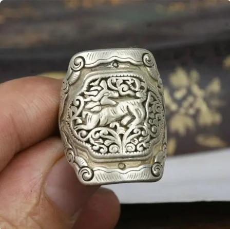 2 9 см старое китайское серебро Miao Kylin Qilin голова зверя ювелирное изделие ручное