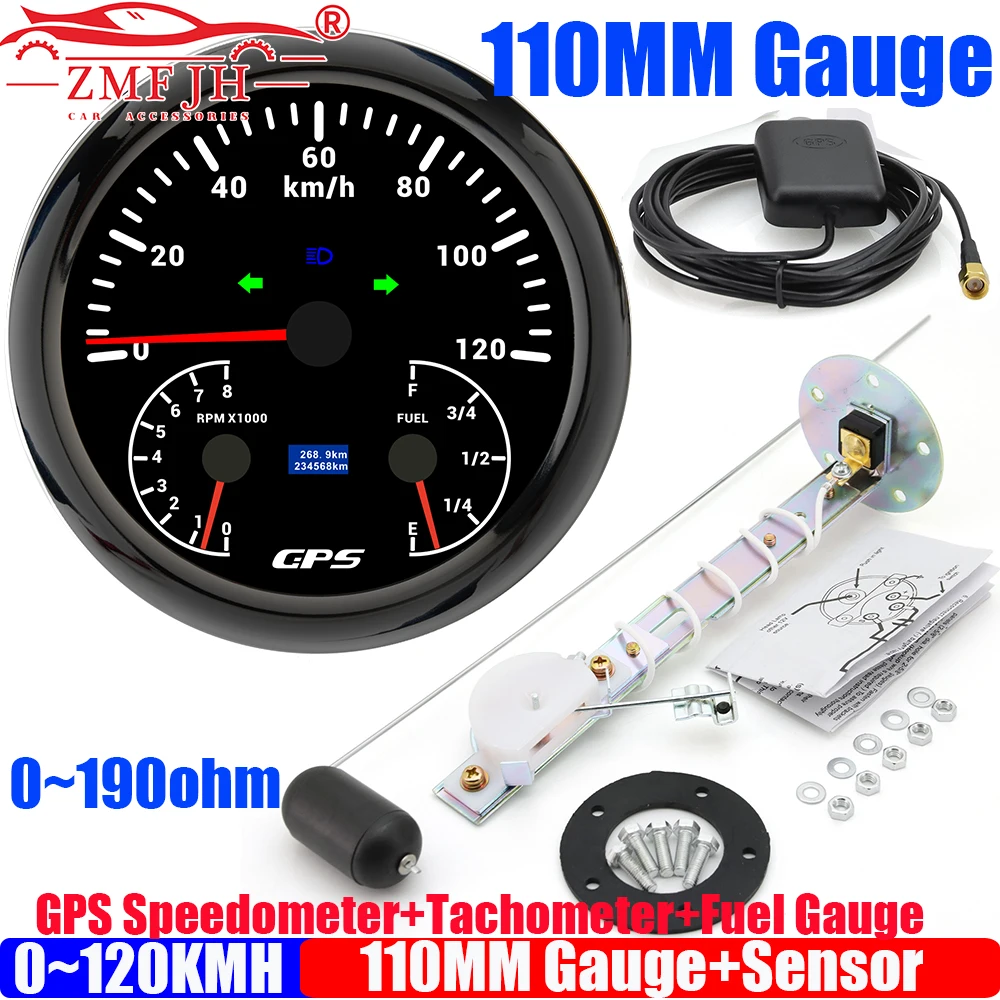 

ZMFJH Multi 110 мм 120 км/ч, 200 км/ч GPS спидометр + тахометр + индикатор уровня топлива + датчик 0-190 Ом дальнего света поворота левый и правый свет
