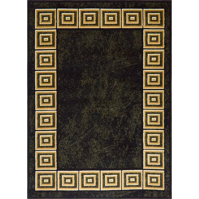 

"Timeless Beauty and Striking Charm: Elegant Traditional 21"x35" Squared Border Area Rug in Black and Beige by Eros for Your Hom