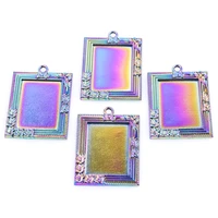 5pcslot fashion rainbow color rose photo frame charms pendant for necklace earrings bracelet jewelry making diy accessories