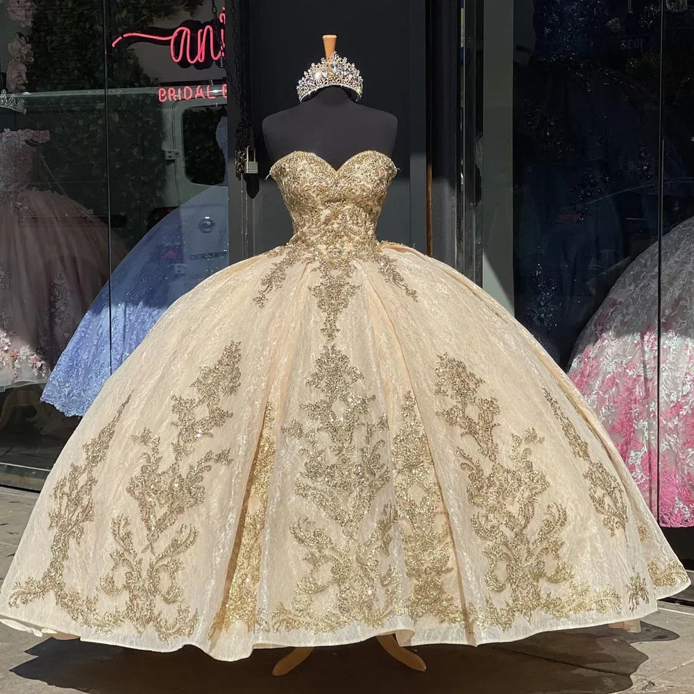 Angelsbridep Роскошные платья Quinceanera цвета шампанского милое золотое кружевное платье