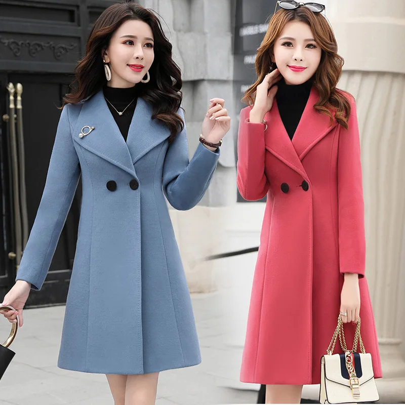 

2022 Autumn and Winter Pure Cotton Plus Size Woolen Coat Women's Mid-length Suit Collar Slim Woolen Coat Coat