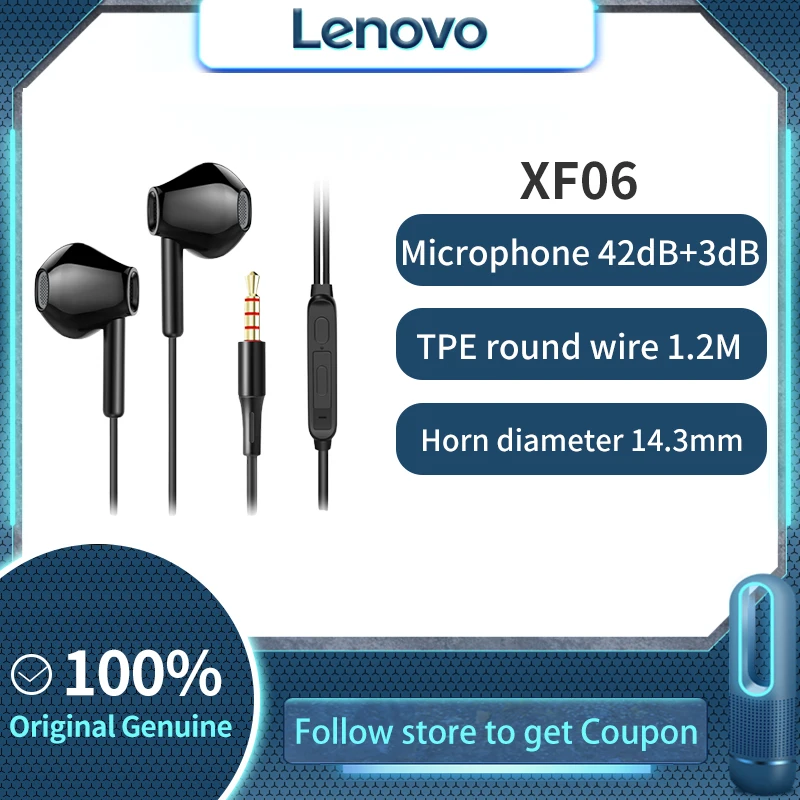 

Original Lenovo XF06 Wired Headphones Noise Canceling In-Ear Headset Wired Earphones with Mic Earbuds In-line Control For Phones