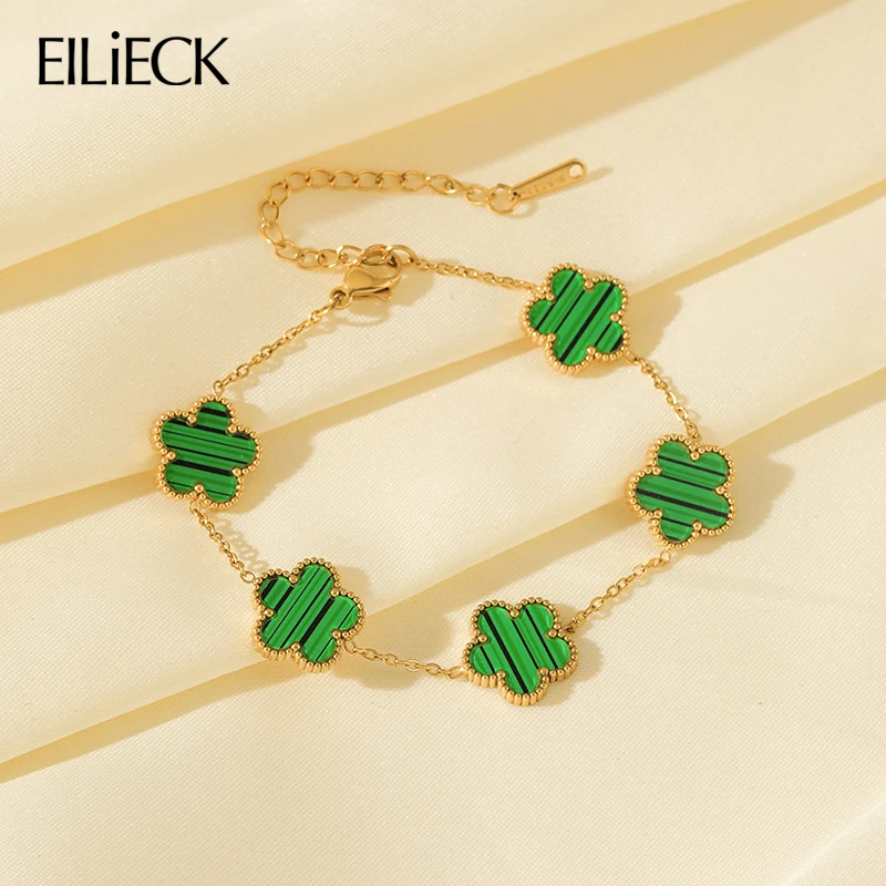 EILIECK браслет из нержавеющей стали 316L с пятью листьями цветка и лепестками