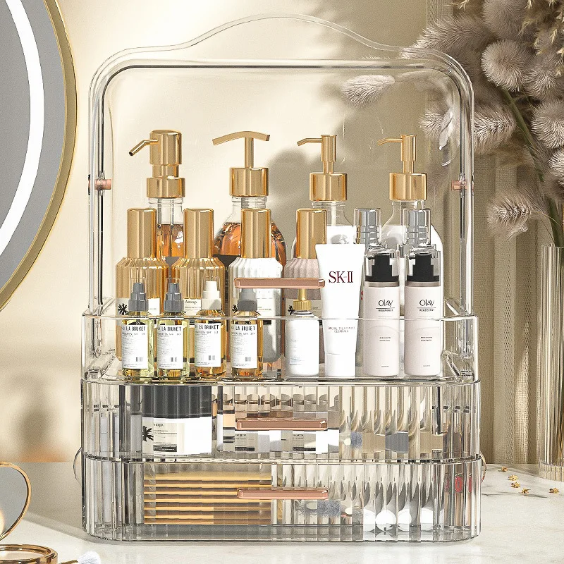 

Transparent Cosmetic Storage Box Large Capacity Waterproof Dustproof Bathroom Desktop Beauty Makeup Skin Care Drawer
