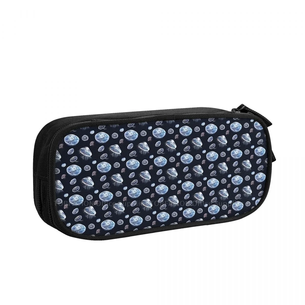 

Hand Painted Silver Jellyfish Pencase Metallic Ocean Pencil Bag Girls Boys Student Stationary Bags Large Capacity Double Zipper