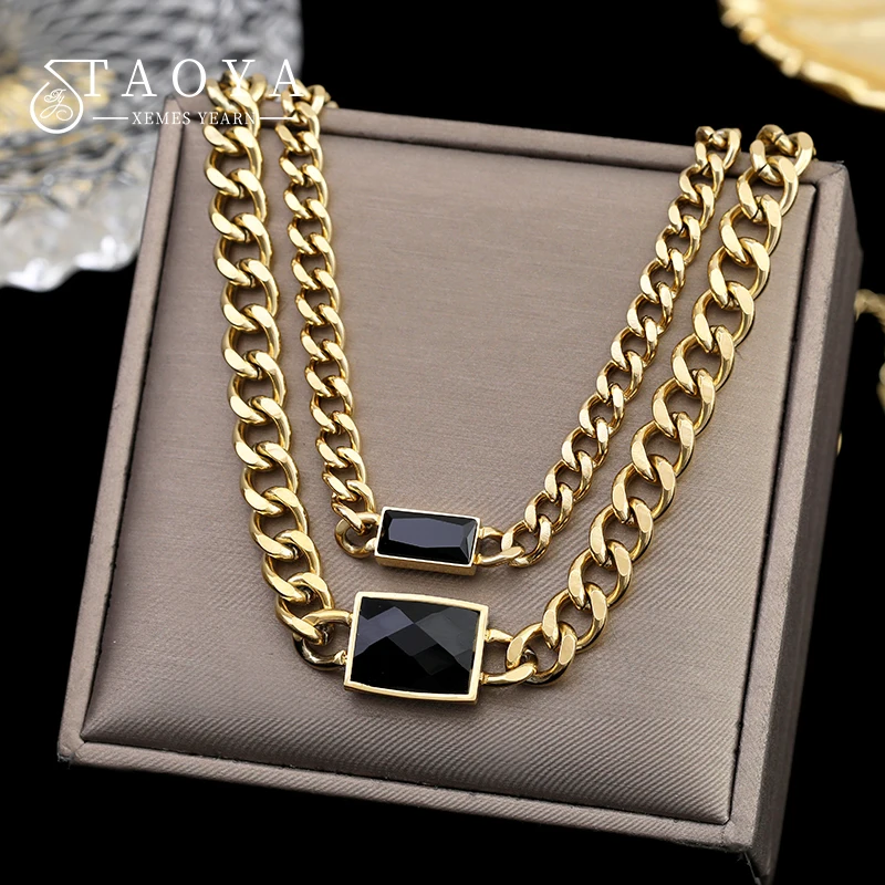 

European and American Simple Black Square Stainless steel Short Necklace For Woman Gothic Girl's Fashion Jewelry Sexy Neck Chain