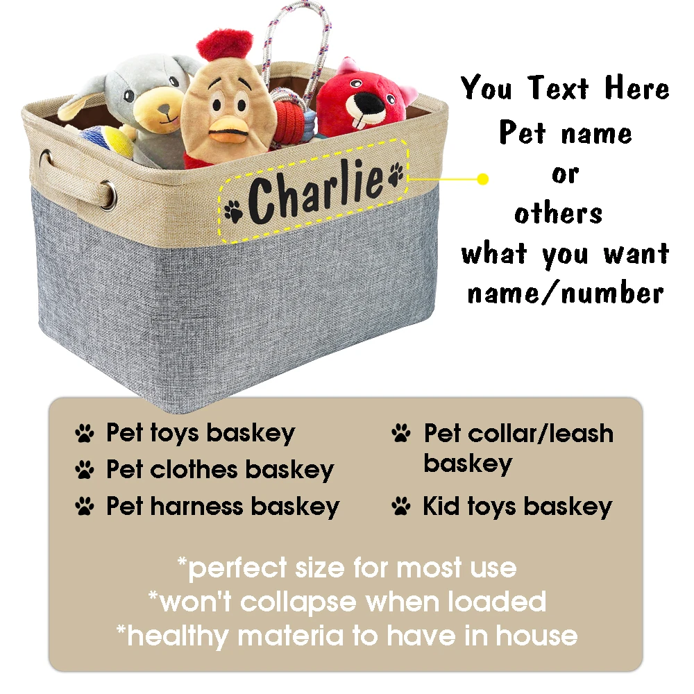 

Pet Storage Personalized Organize Print Storage Toy Custom Accessories Dog Name Foldable Free Box Basket Toys Dog Clothes
