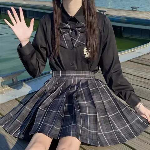 Школьная униформа для девочек, клетчатая юбка Jk, Y2k, плиссированная юбка с высокой талией, сексуальная черная мини-юбка, Женская Милая Короткая юбка в стиле Харадзюку