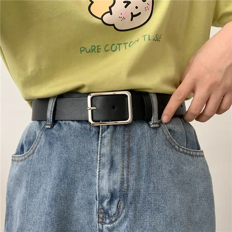 Корейский модный прямоугольный ремень унисекс черный BF Sle простой и
