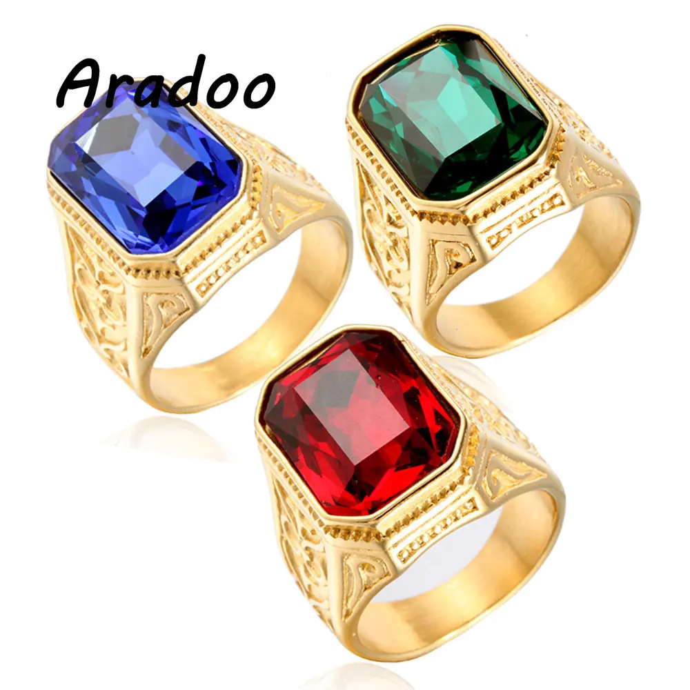 

Vintage Luxury Square Rhinestone Zircon Ring 18k Gold Plated Titanium Steel Ring Couple Ring