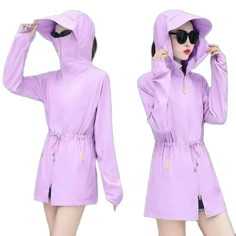 

Женская Солнцезащитная одежда средней длины, Новинка лета 2022, Корейская версия, одежда для защиты от солнца, уличная велосипедная тонкая куртка