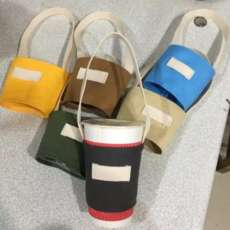 

New in Cup Tote Bag Mug Sleeve Wrap Colorful Canvas Easy-take Cup Set Beverage Cup Bag Durable Handmade Canvas Cup Bag