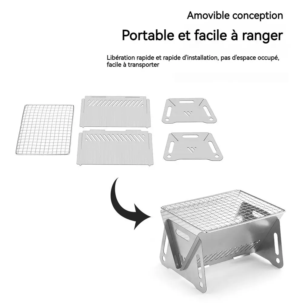 

Outdoor Camping Folding Card Stove Portable Stainless Steel Barbecue Grill Camping Accessories Combined Barbecue Grill