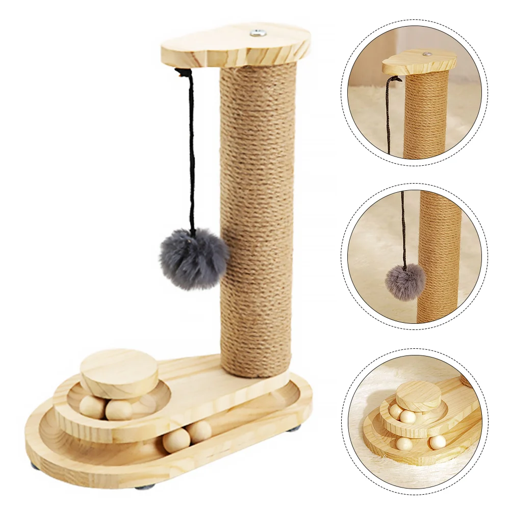 

Creative Cat Scratching Wood Turntable with Track and Dangling