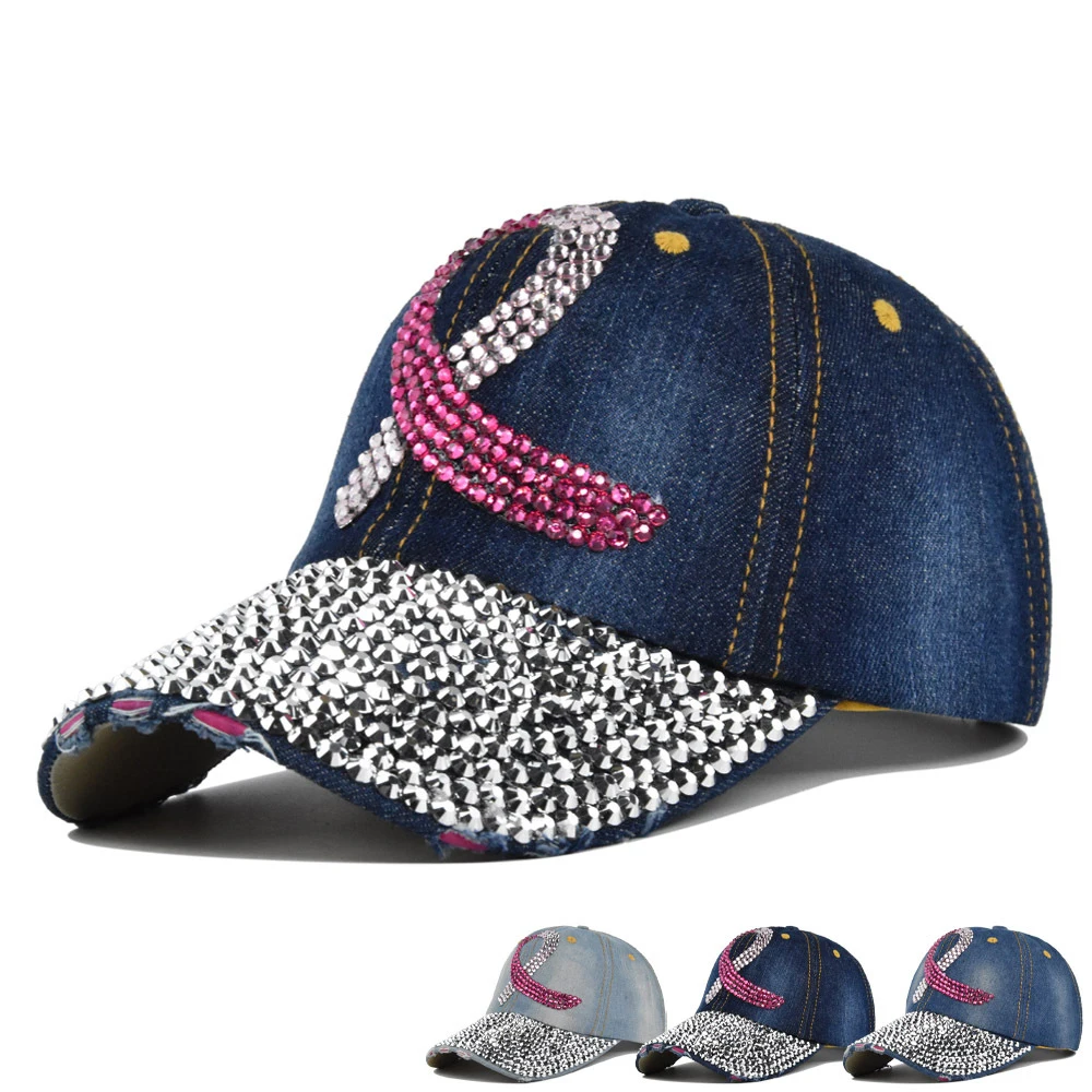 Women's Baseball Cap 2022 New In Hats For Female Denim Dotted Diamond Decoration 54-60cm Adjustable Fashion Girl BQ0522