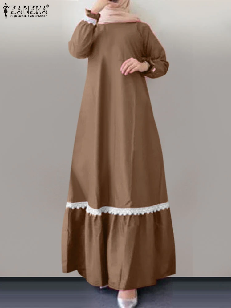 ZANZEA женские осенние элегантные платья с баской и длинными рукавами