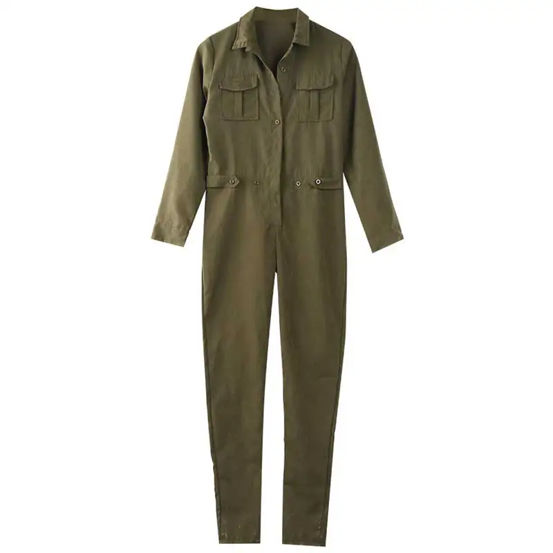 Women Front Zip Striped Overalls 2023 Casual Cargo Jumpsuit Buckle Belt Military Romper Female Long Sleeve Jumpsuits Streetwear